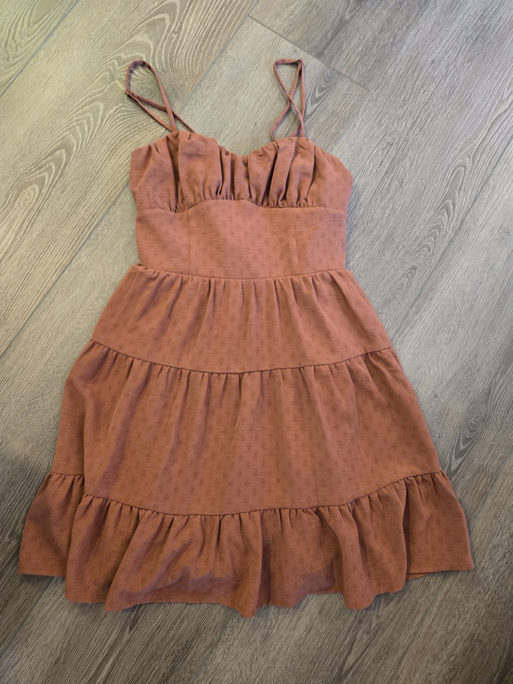 Speechless Rust Mini Dress with Tiered Skirt and Spaghetti Straps